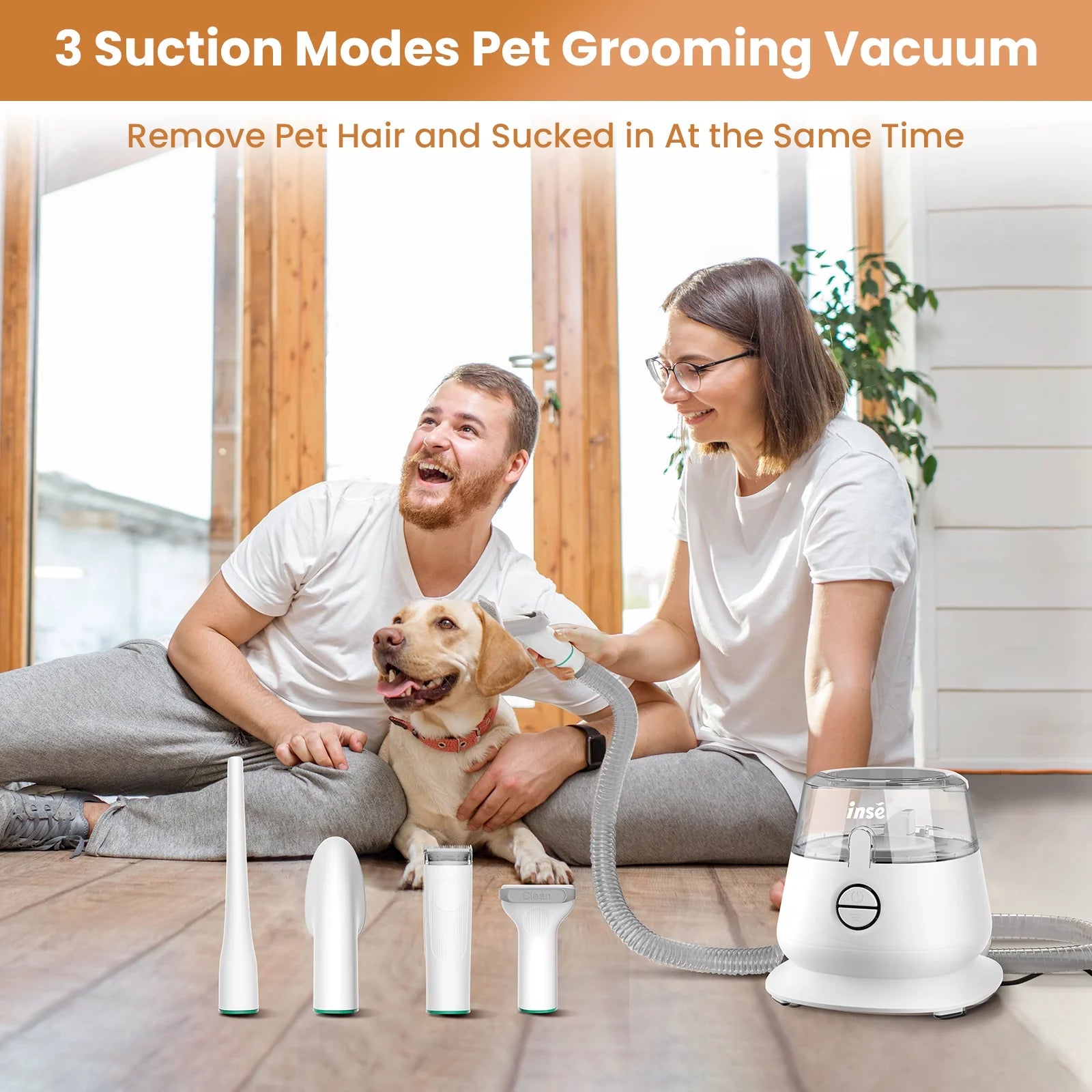 Pet Grooming Kit & Dog Hair Vacuum, Dog Grooming Kit Suction 99% Pet Hair, Large Dust Cup Pet Hair Vacuum with Clipper for Dogs, 5 Pet Grooming Tools for Shedding Pet Hair