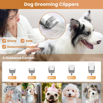 Pet Grooming Kit & Dog Hair Vacuum, Dog Grooming Kit Suction 99% Pet Hair, Large Dust Cup Pet Hair Vacuum with Clipper for Dogs, 5 Pet Grooming Tools for Shedding Pet Hair