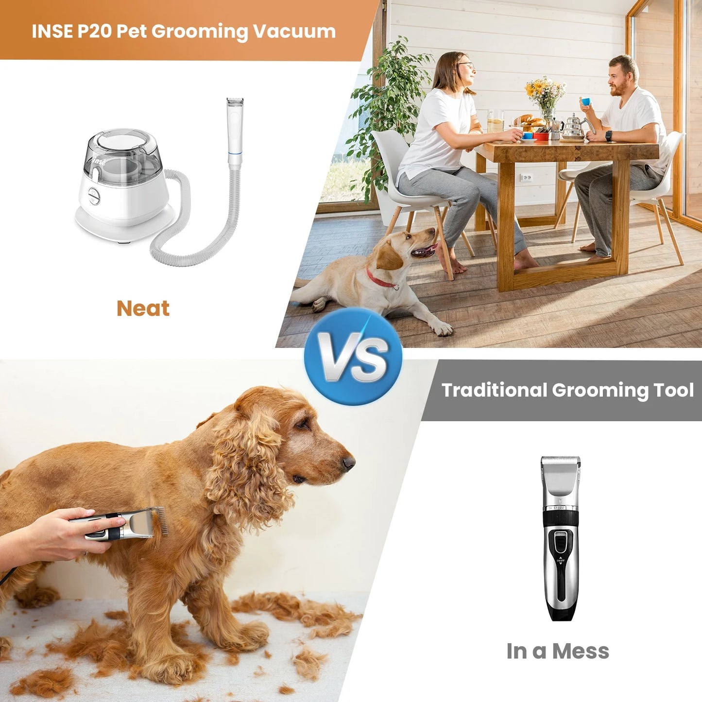 Pet Grooming Kit & Dog Hair Vacuum, Dog Grooming Kit Suction 99% Pet Hair, Large Dust Cup Pet Hair Vacuum with Clipper for Dogs, 5 Pet Grooming Tools for Shedding Pet Hair