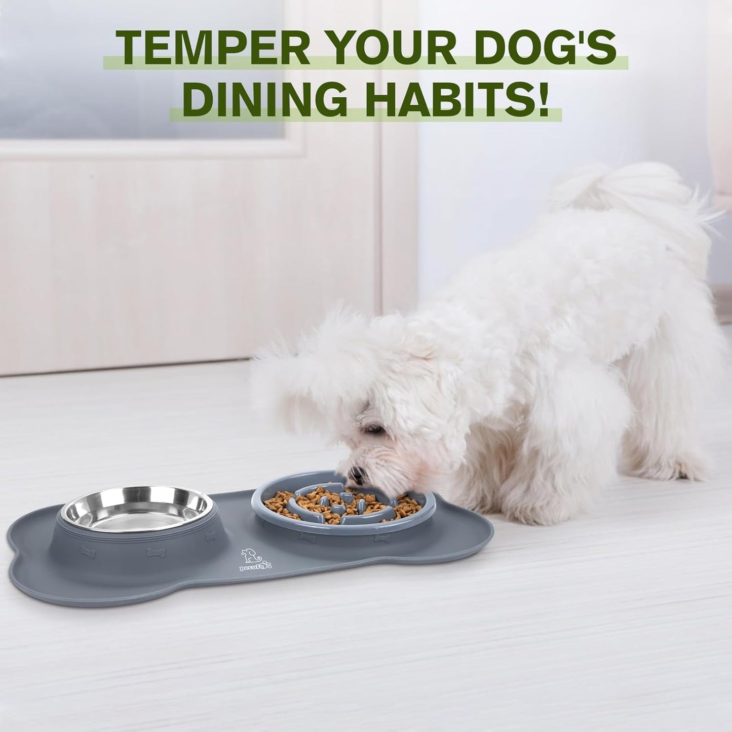 Slow Feeder Dog Bowls to Slow down Eating, Dog Bowl Slow Feeder with No-Spill Non-Skid Silicone Mat, Food-Grade Safe Dog Food Bowls Slow Feeder, Stainless Steel Dog Water Bowl for Dogs Cats